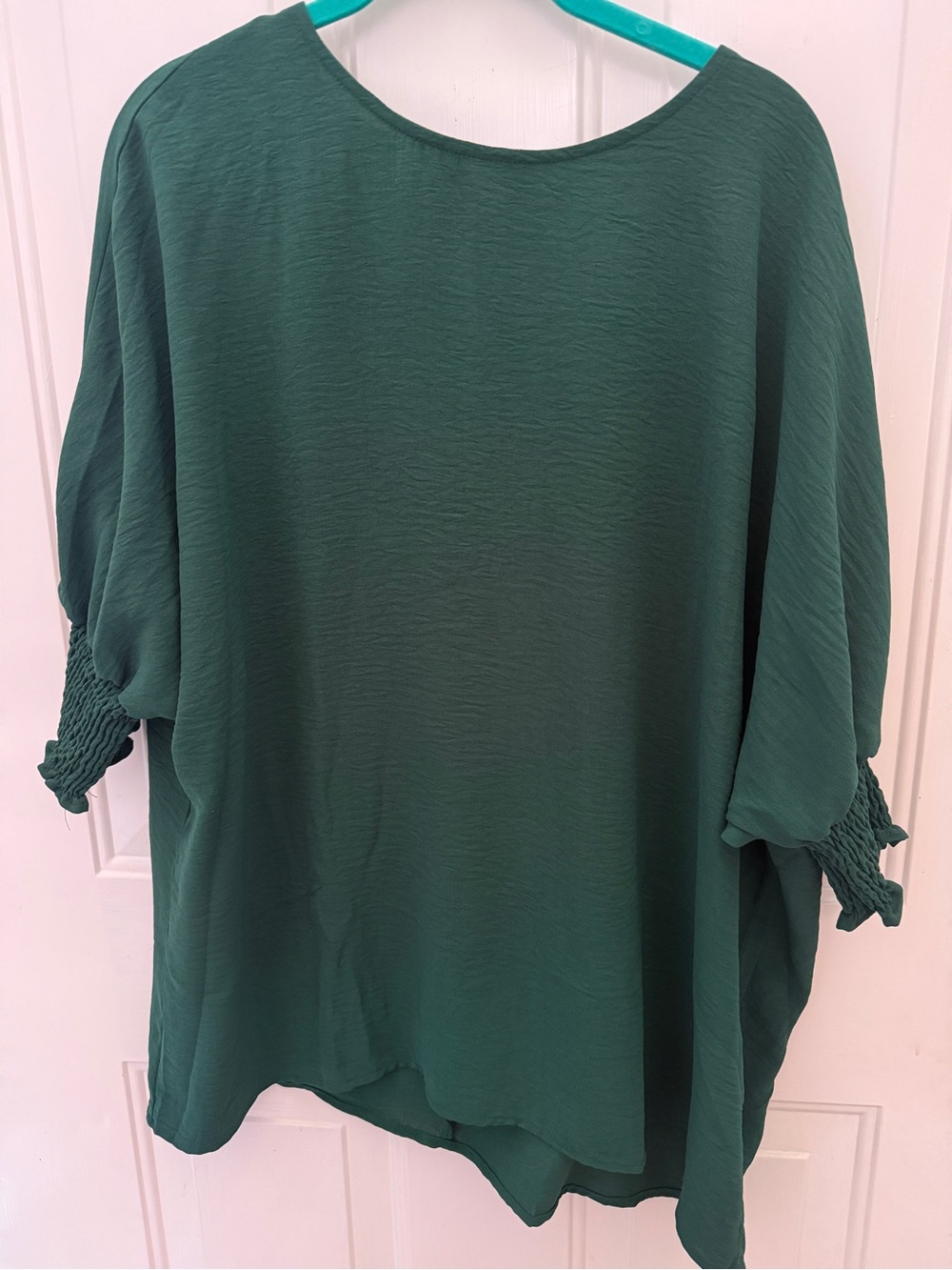 Womens Green Blouse with Smocked Sleeves